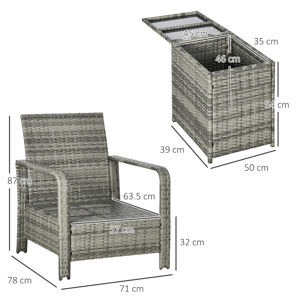 image 1 of Outsunny PE Rattan Garden Sofa Set w/ 2 Chairs & 72 L Storage Table, Orange