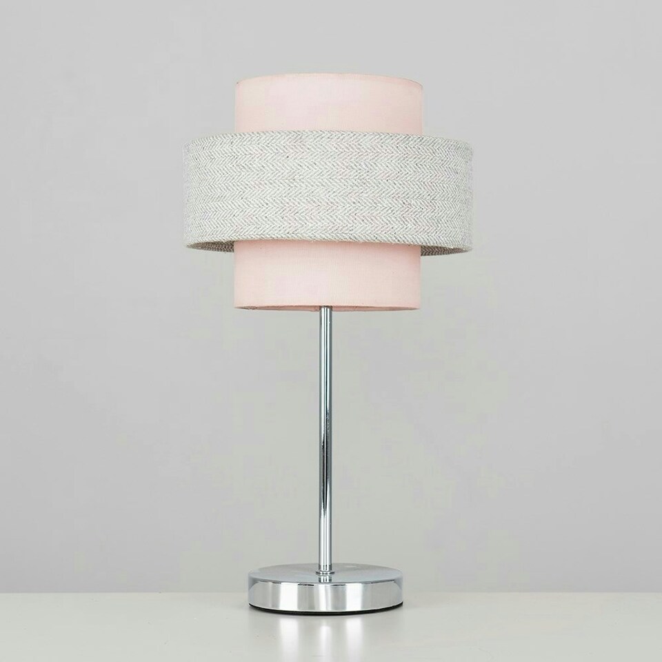 image 1 of ValueLights Weaver Chrome Touch Table Lamp Pink & Grey Shade & Bulb Multi