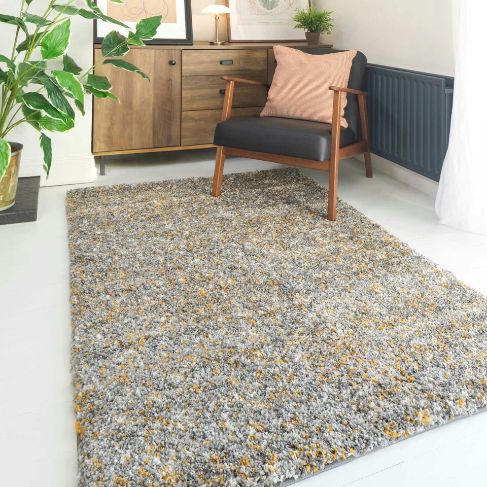 image 1 of KUKOON Yellow Ochre Mottled Shaggy Living Room Area Rug 60cm x 110cm