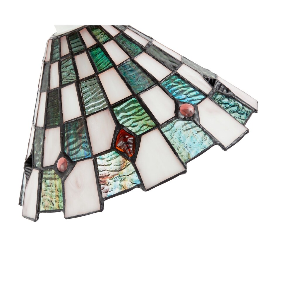 image 1 of Emerald Green and Opal White Tiffany Pendant Shade with Ruby Red Beads | Green | Emerald Green | 1