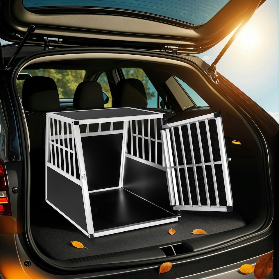 image 1 of Dog Crate - aluminium, angled back wall, lockable, 66 x 90 x 69.5 cm