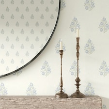 Posy Wallpaper in Blue and Sage on Cream Multi
