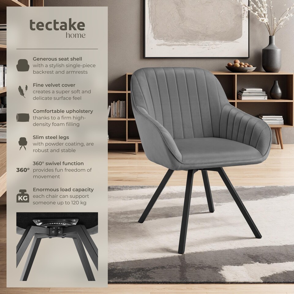 image 1 of Lounge Armchair Living Room Accent Chair 360 Swivel Slim Steel Legs Velvet Fabric | Grey | grey | 4