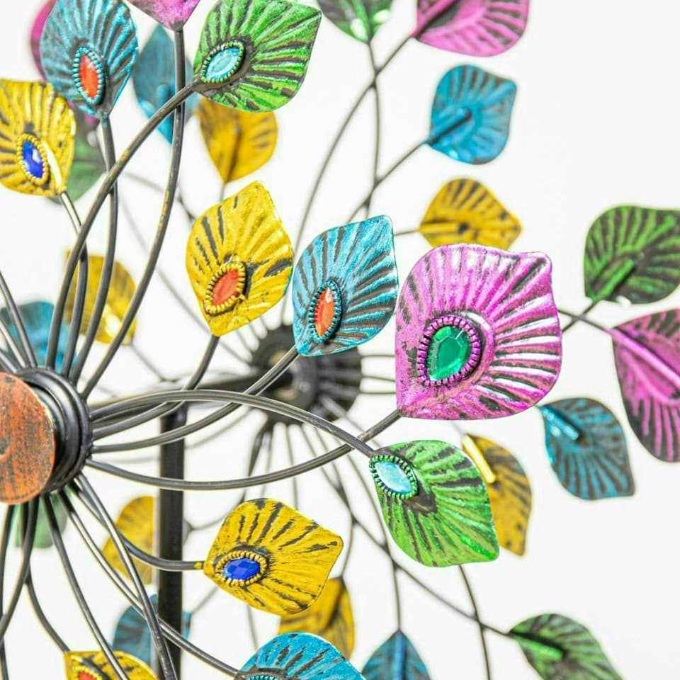 image 1 of Primrose Peacock Feather Wind Spinner with Multicolour Gemstones 36cm