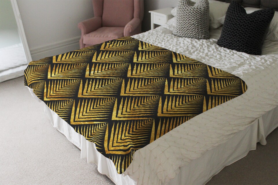 image 1 of Golden Geometric Flower Pattern Blanket | Multi