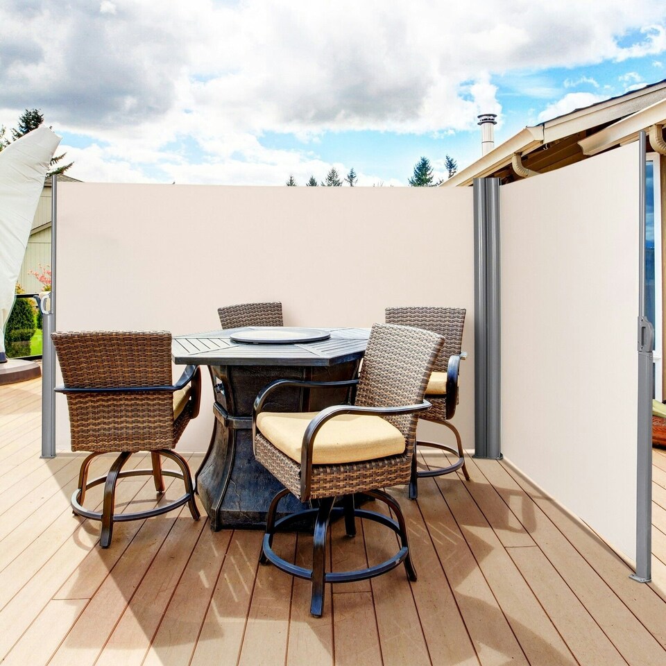 image 1 of COSTWAY 1.8x6M Retractable Folding Side Awning Screen Divider | White