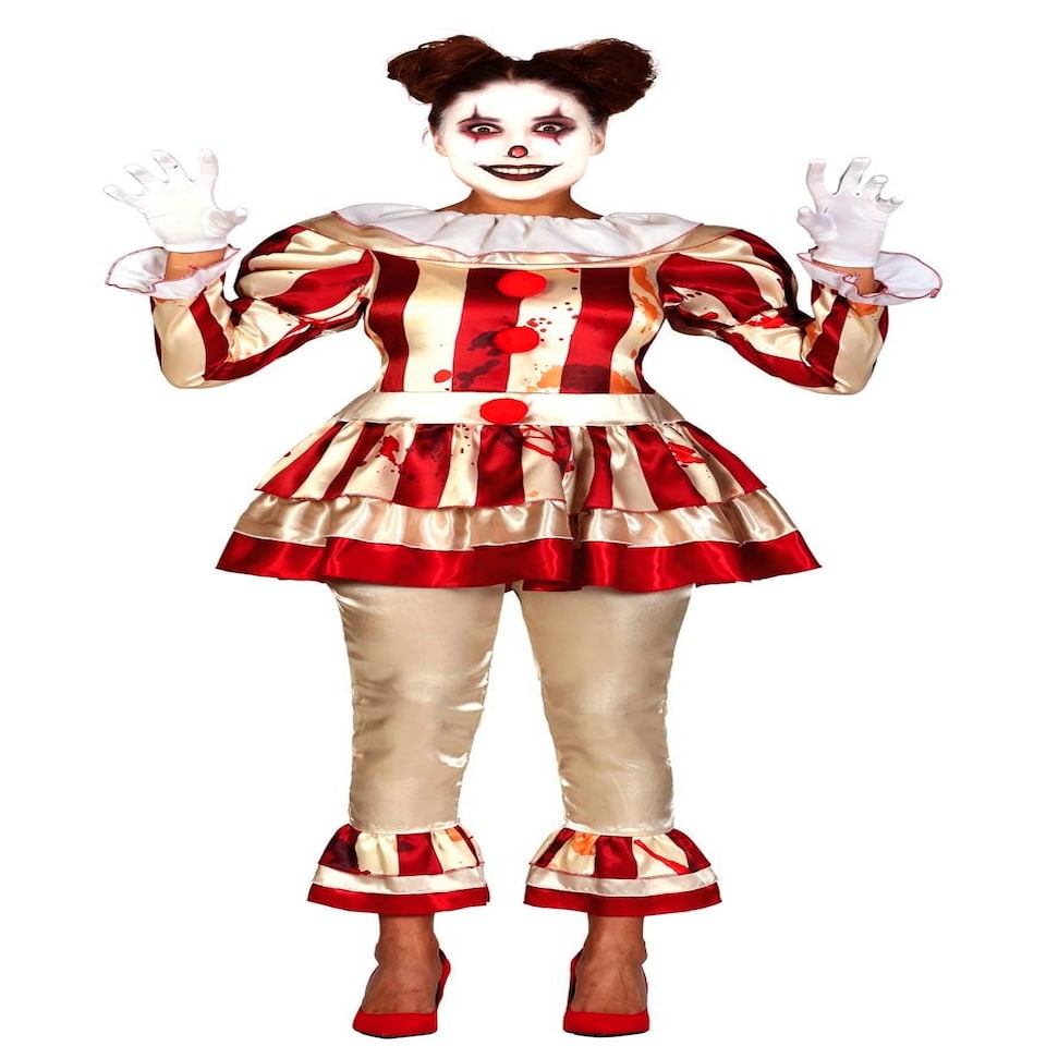 image 1 of Fancy Dress Adult Womens Red Stripe Clown Costume - L