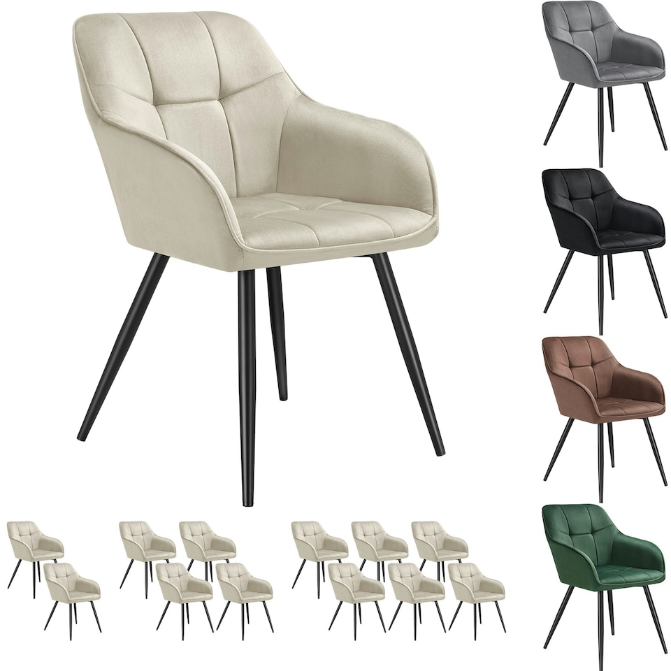 image 1 of Dining Chair Marilyn - velvet look, quilted pattern - per piece Black | Black/Black