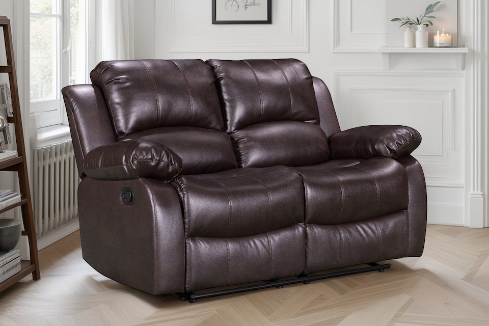 image 1 of Faux Leather Brown 2 Seater Manual Recliner Sofa VALENCIA