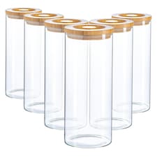 Argon Tableware Glass Storage Jars with Wooden Lids - 1.5 Litre - Pack of 6