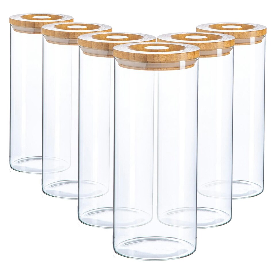 image 1 of Argon Tableware Glass Storage Jars with Wooden Lids - 1.5 Litre - Pack of 6