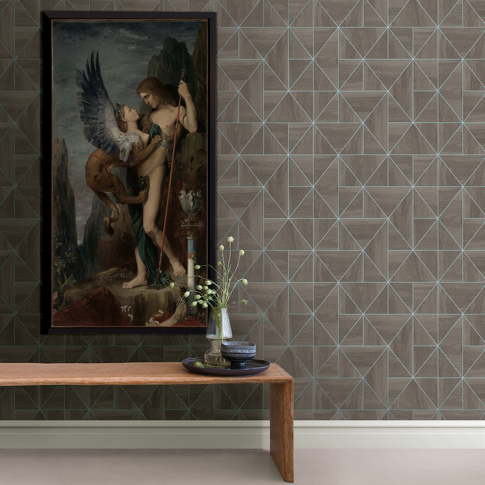 image 1 of Fine Decor FD25322 Diamond Wood Wallpaper, Grey Blue