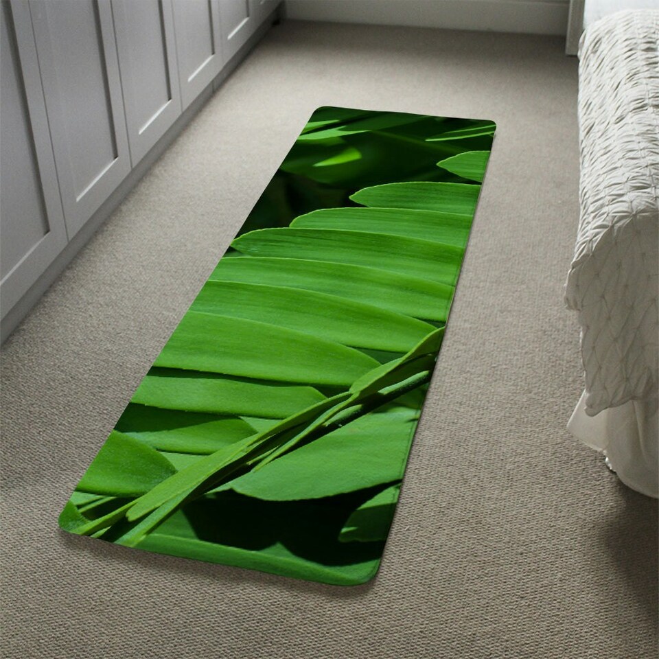 image 1 of Natural dark green leaves, long slender green leaves Designer (Runner Rug)