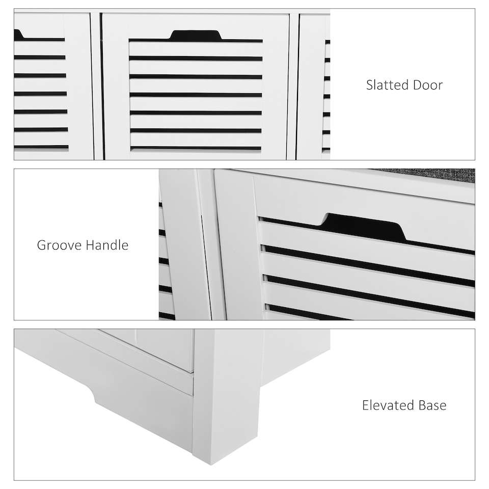 image 1 of HOMCOM 3-Door Shoe Storage Bench Cushion Seat Slatted Doors, White