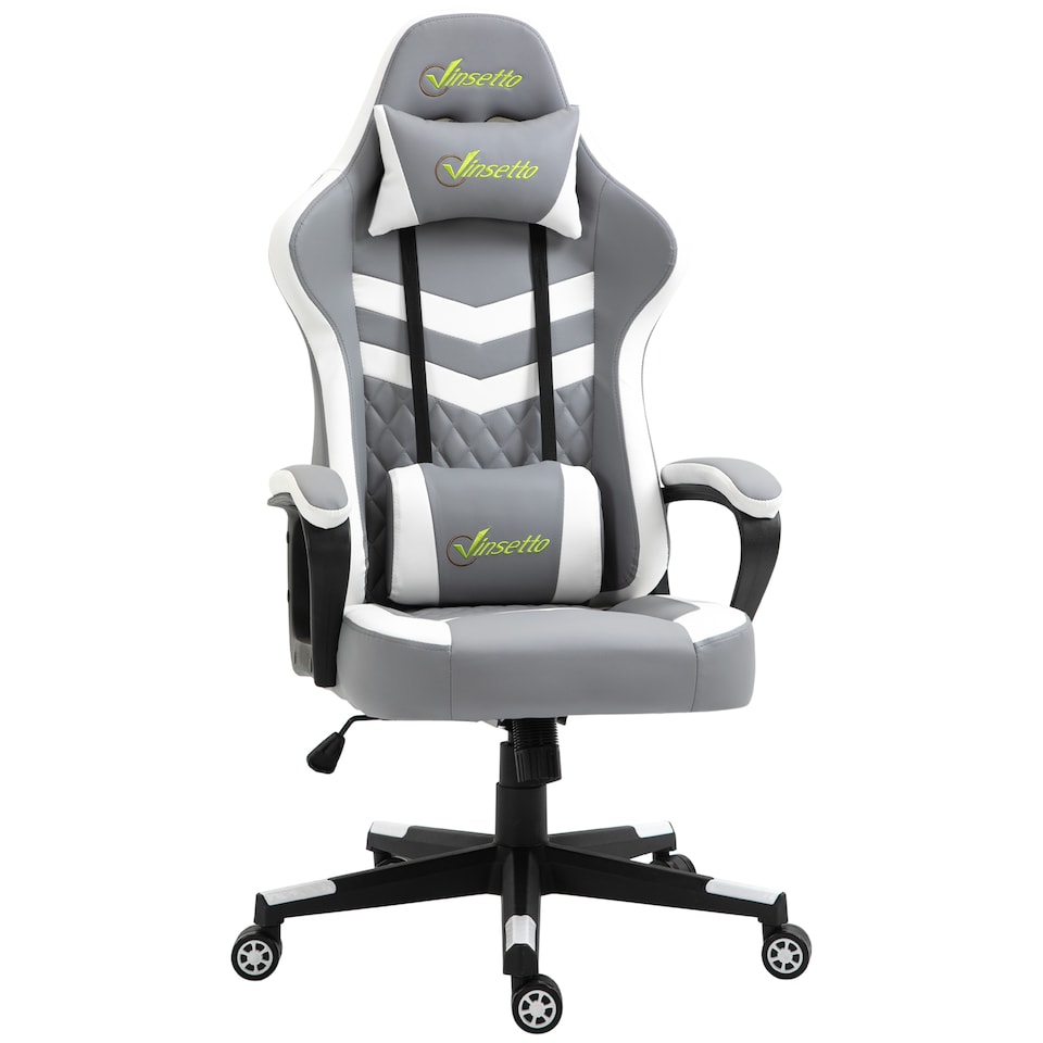image 1 of Vinsetto Gaming Chair, Computer Desk Chair with Lumbar Support, Faux Leather Racing Chair with Headrest and Swivel Wheels for Home Office, Grey White
