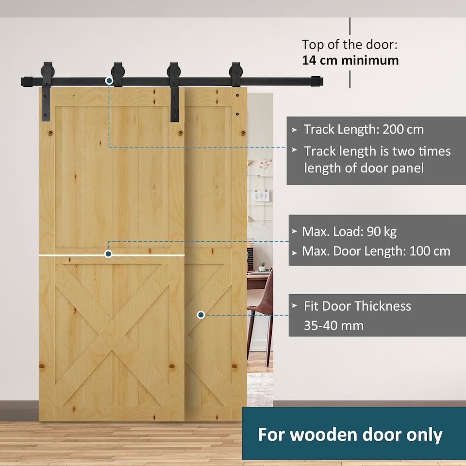 image 1 of HOMCOM 6.6FT/200cm Sliding Barn Door Hardware Track Kit 2 Wood Doors, Black