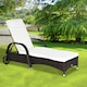 image 1 of Outsunny Rattan Sun Lounger, Garden Lounger Recliner with Wheels and Adjustable Backrest, Outdoor Reclining Sunbed Garden Chair with Cushion and Headrest for Patio, Beach, Terrace, Brown