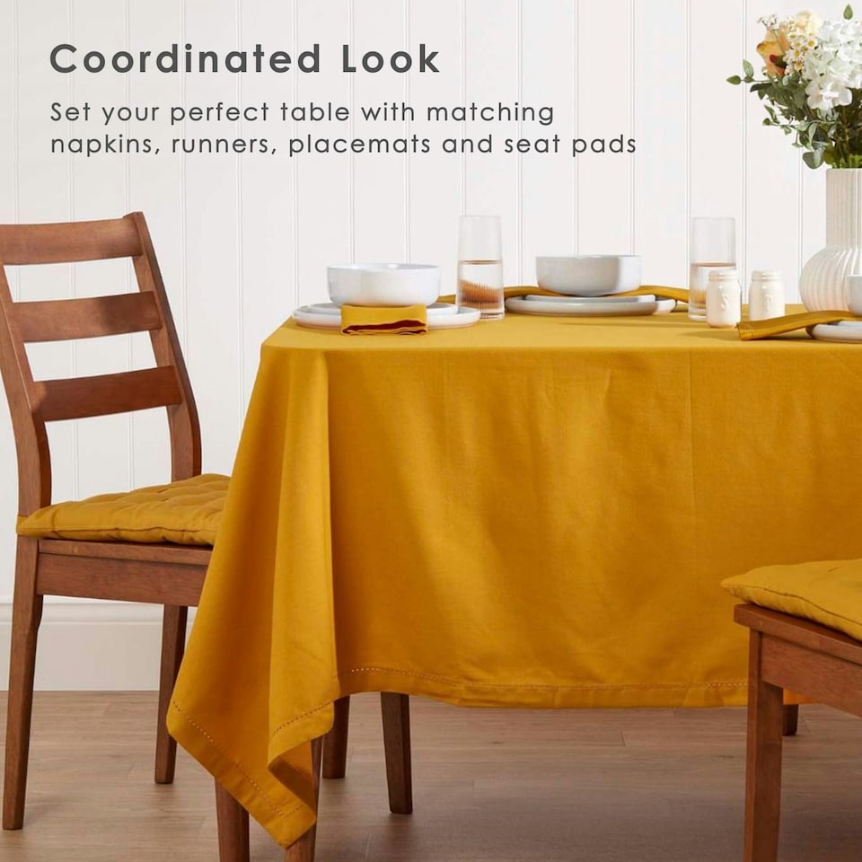 image 1 of Homescapes Mustard Yellow Tablecloth - 137 x 228 cm Yellow