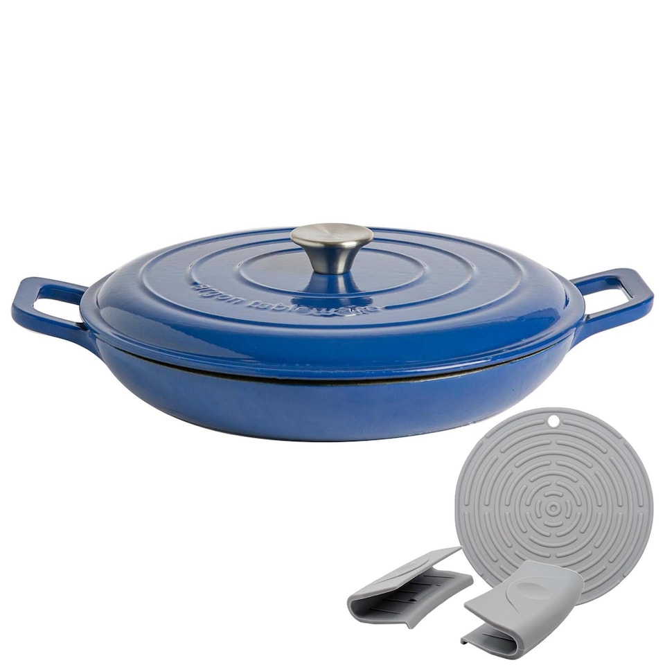image 1 of Argon Tableware 2.3L Shallow Cast Iron Casserole Dish with Self-Basting Lid - 2.43QT Dutch Oven Roasting Dish | Blue | Midnight Blue | 1