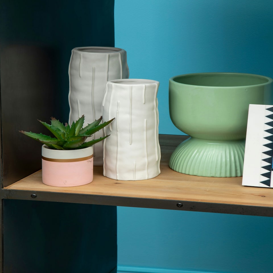 image 1 of Interiors by Premier Sage Green Planter, Durable Ceramic Construction Of Outdoor Pot, Cylindrical Design Garden Flower Planter Green