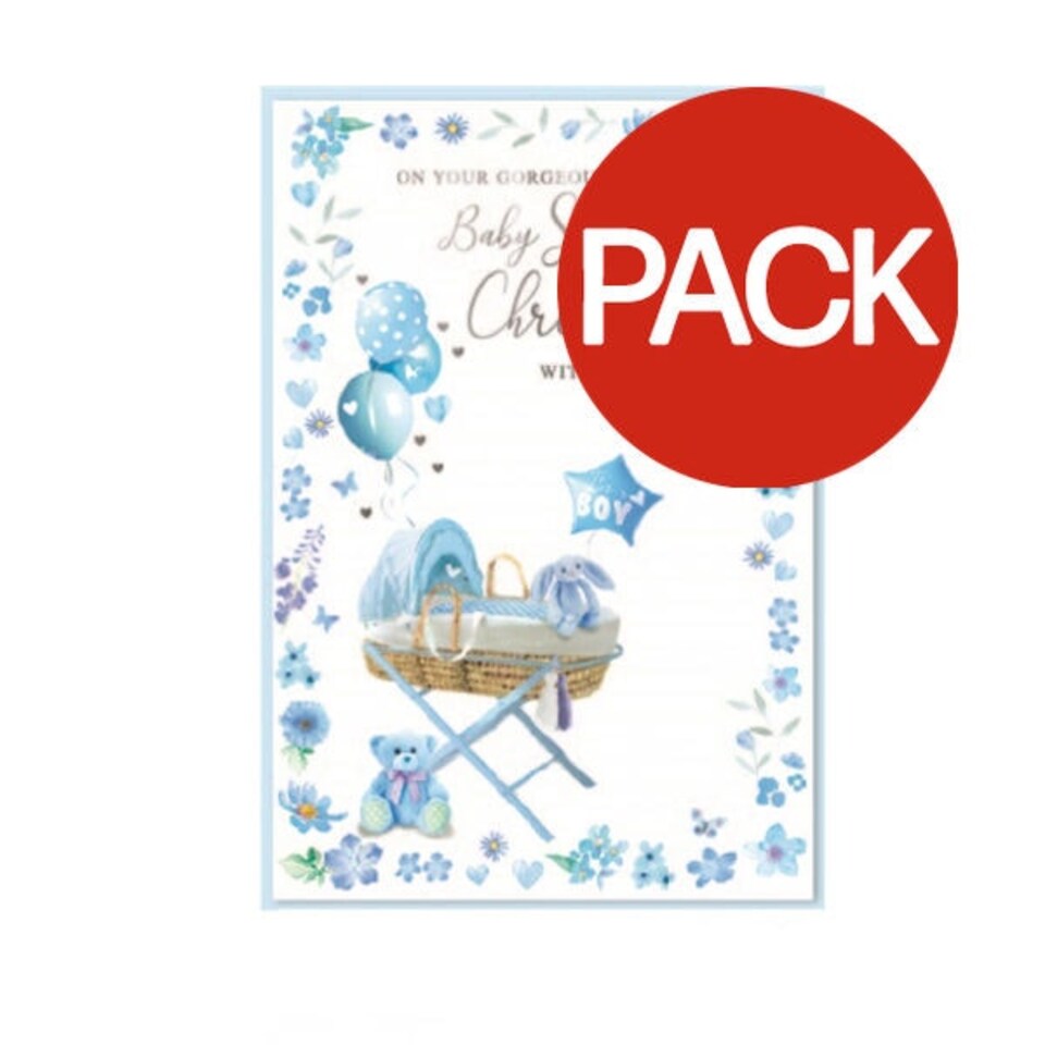 image 1 of Simon Elvin On Your Gorgeous Baby Son´s Christening Greetings Card (Pack of 6) - White/Blue - One Size