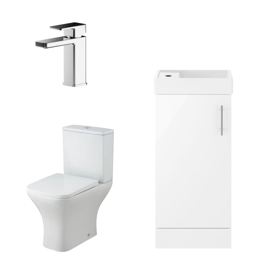 image 1 of Balterley Vanity Basin Unit, Tap, and Toilet Set | White | Gloss White | 781.0000 x 400.0000 x 222.0000mm