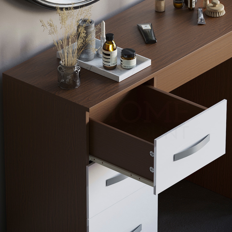 image 1 of Vida Designs Hulio 3 Drawer Dressing Table High Gloss Vanity Makeup Desk, Walnut & White