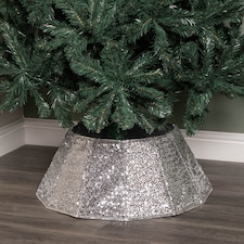 40cm/68cm Silver Fabric Folding Christmas Tree Skirt Decoration with Sequins