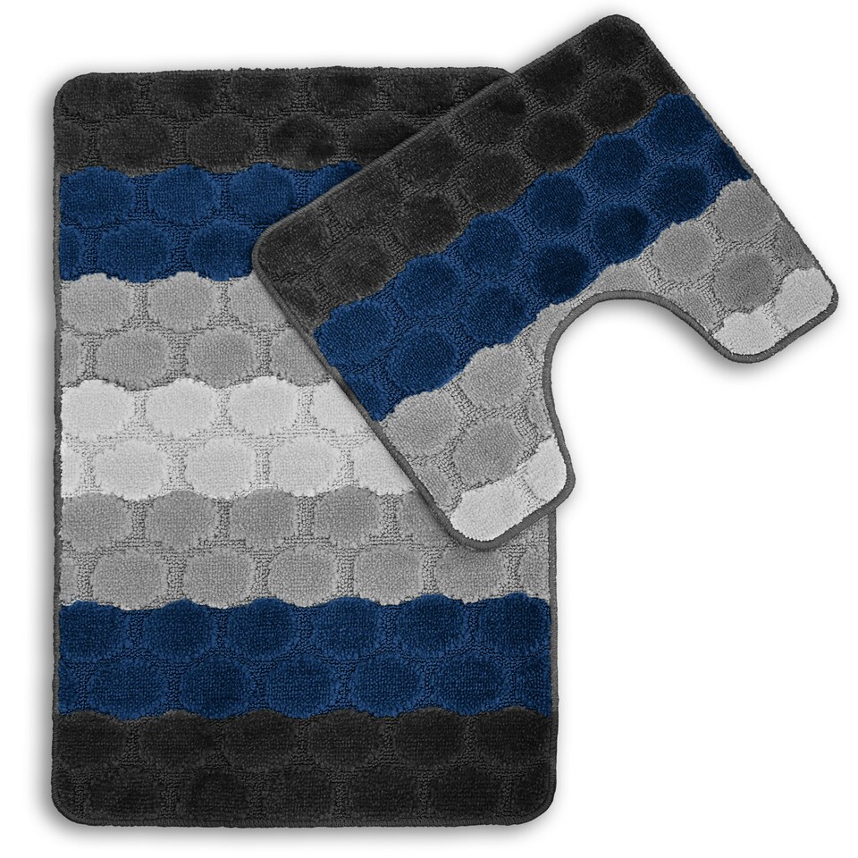 image 1 of Velosso Hex Stripe Bathmat Set Anti Slip Blue