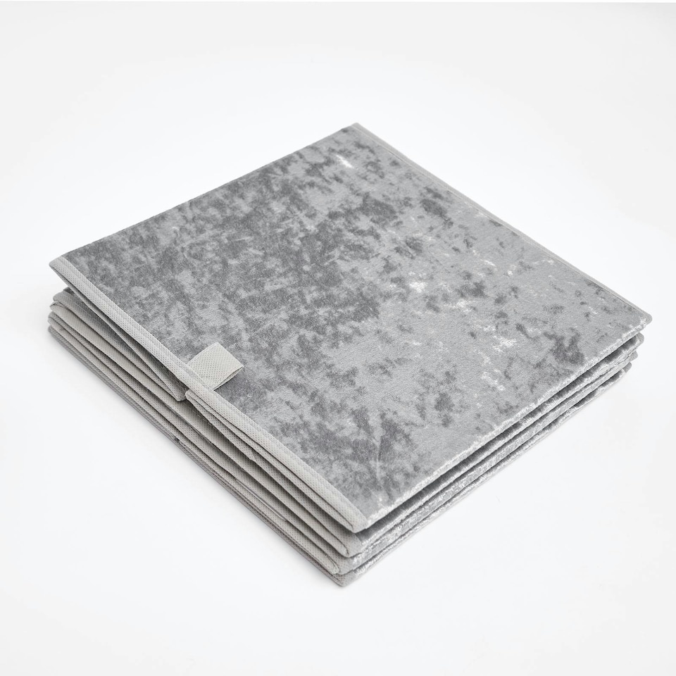 image 1 of OHS 2 Pack Crushed Velvet Folding Storage Cube Boxes, 27x27cm - Grey