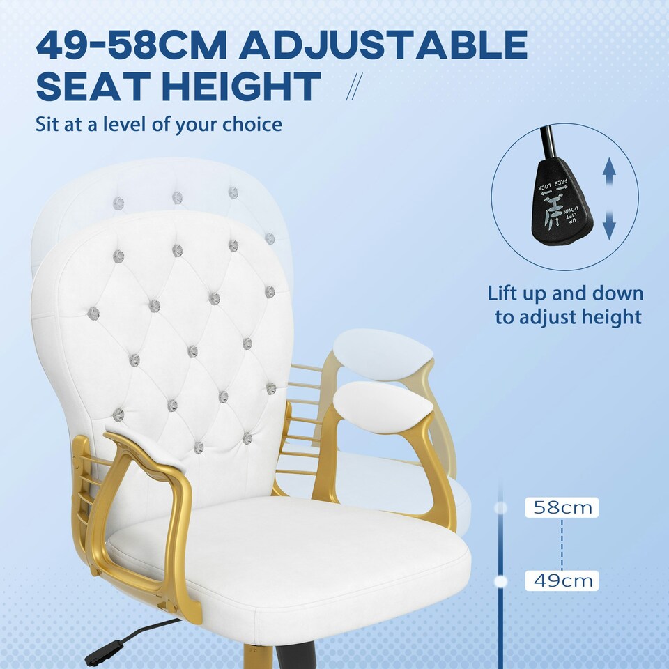image 1 of Vinsetto Home Office Chair Button Tufted Desk Chair with Swivel Wheels White