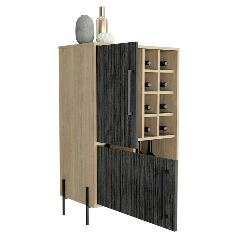 image 1 of Harvard Washed Oak and Wood Grain Grey Effect 2-Door Drinks Bar - Modern Storage Cabinet | Brown | Brown | 1