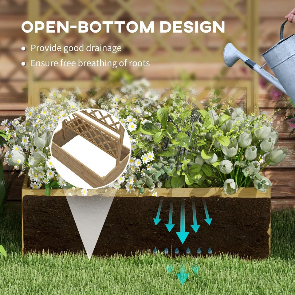 image 1 of Outsunny Wooden Trellis Planter, Raised Garden Bed for Climbing Plants, Natural