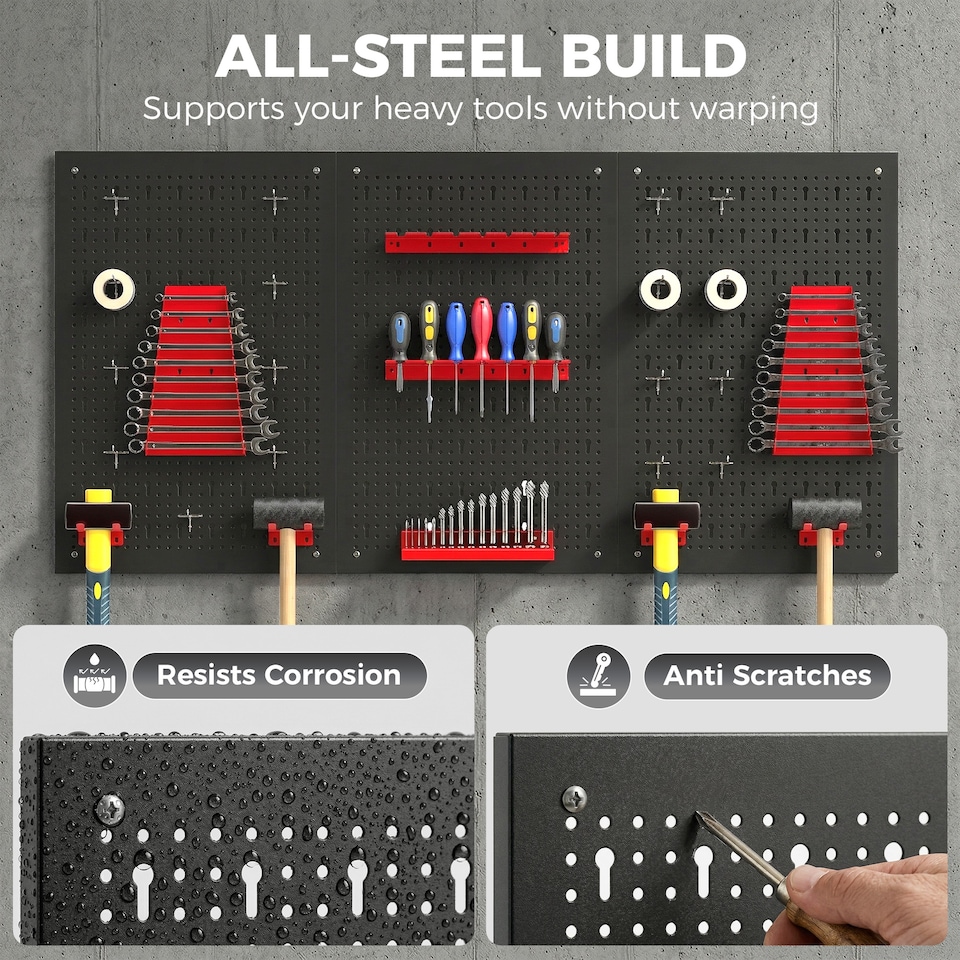 image 1 of HOMCOM 28 Pcs Wall-Mounted Pegboard with Hooks and Storage Shelves