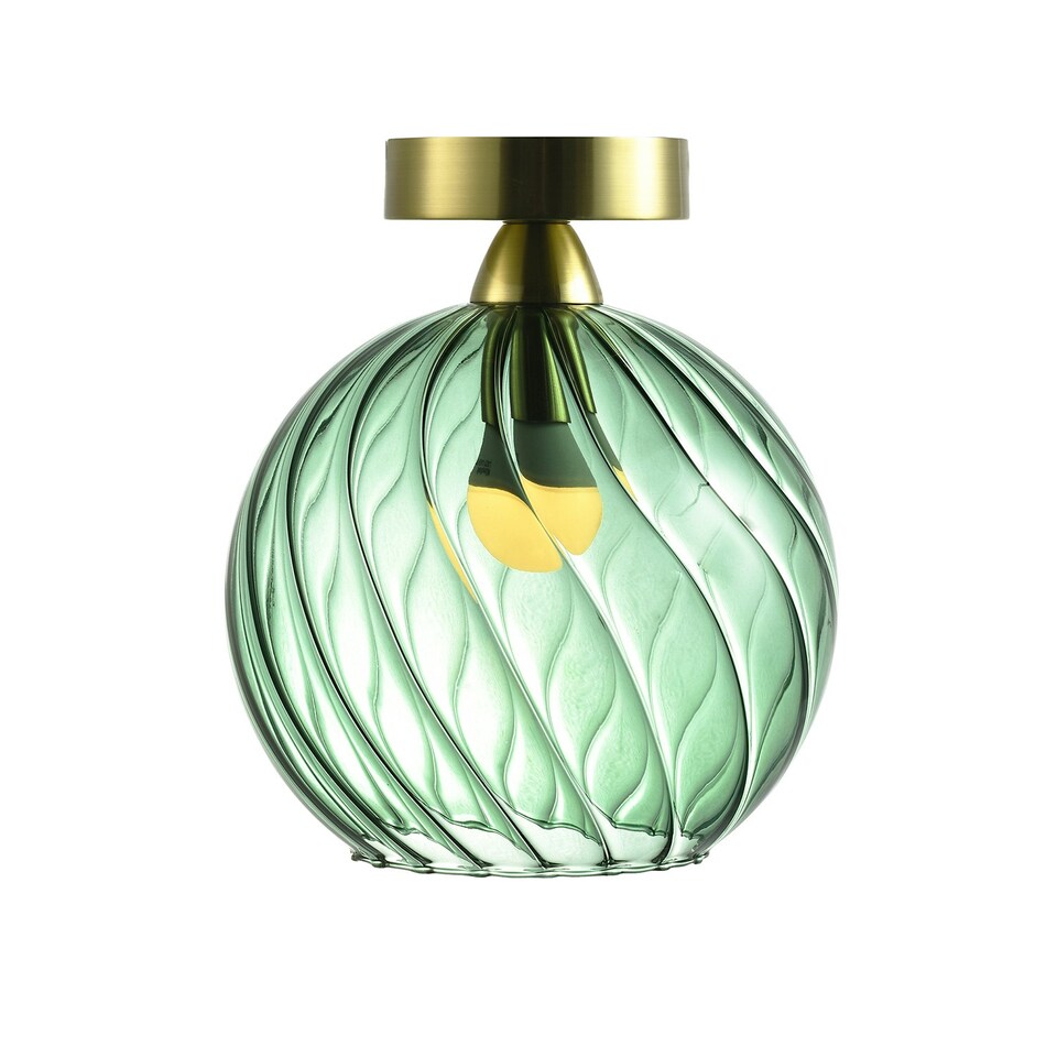 image 1 of Designer Chic Ceiling Light with Brushed Gold Base and Emerald Green Glass Shade Green