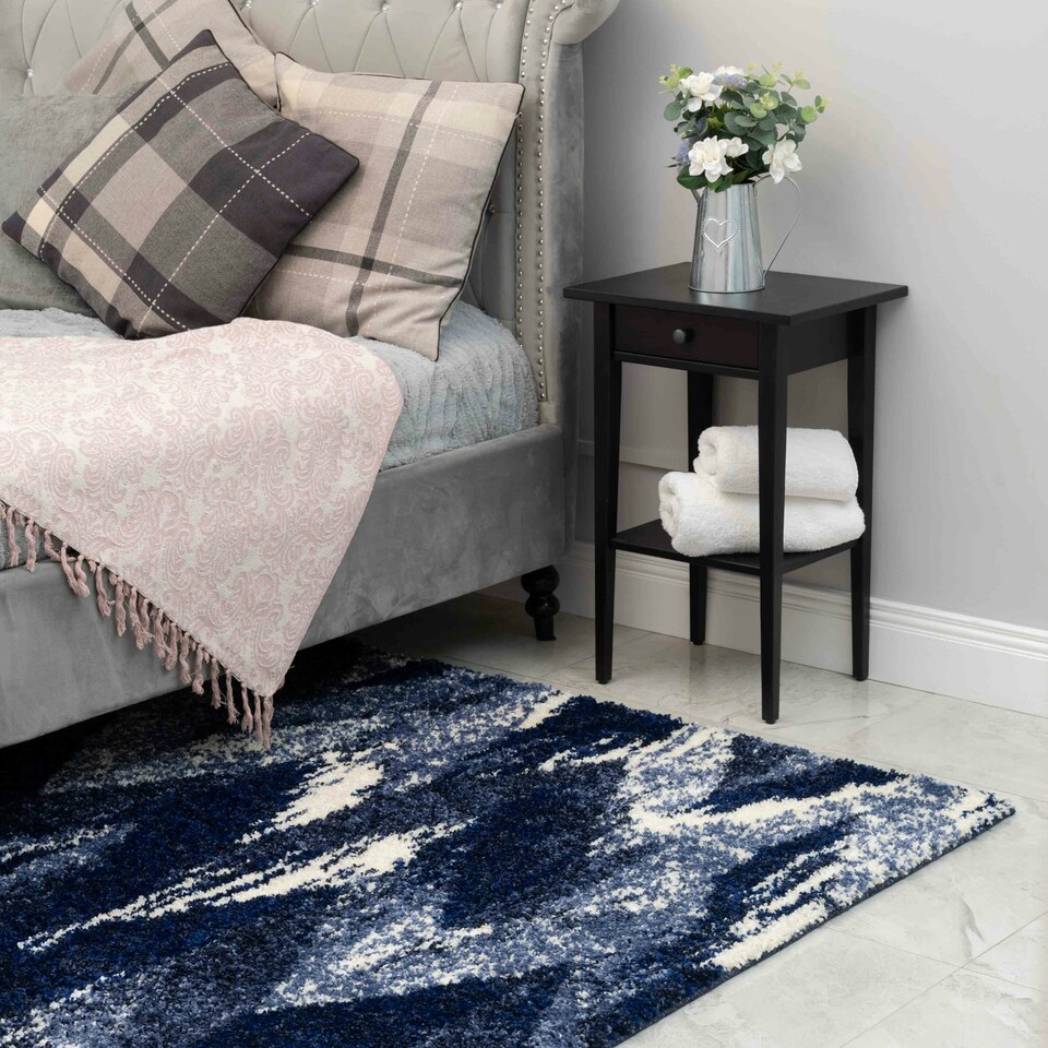 image 1 of KUKOON Blue Striped Chevron Mottled Shaggy Area Rug 160cm x 230cm