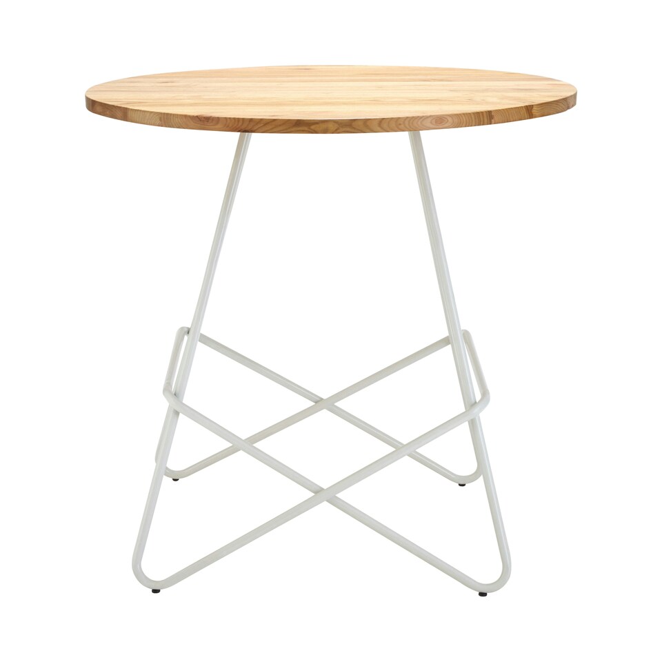image 1 of Interiors by Premier White Metal and Elm Wood Round Table, Versatile Coffee Table for Home and Office, Round Outdoor Dining Table