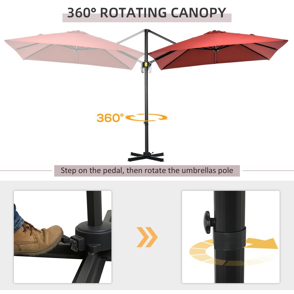 image 1 of Outsunny Square Cantilever Roma Parasol, 360-Degree Rotation, Wine Red