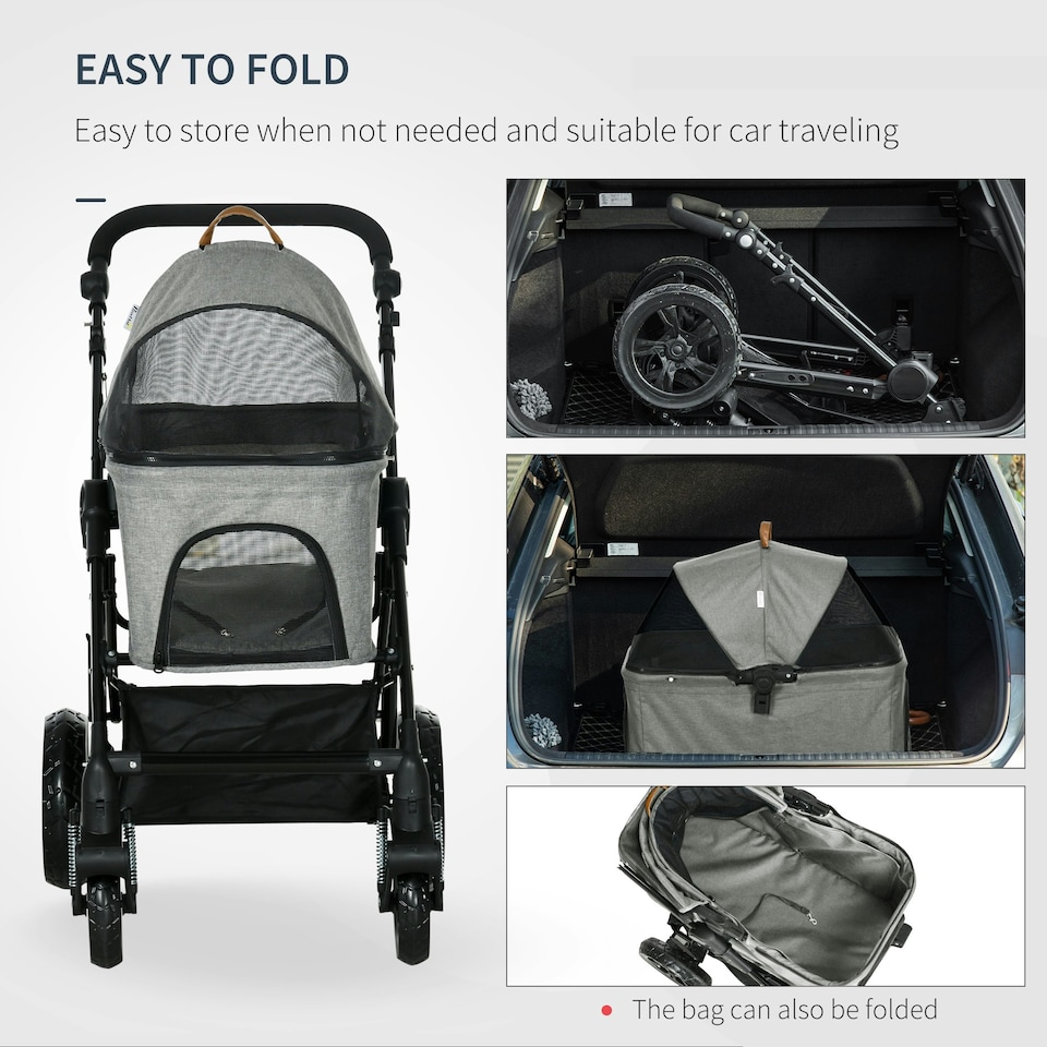 image 1 of PawHut Pet Stroller Foldable Dog Cat Travel Carrying Bag for Small Dogs