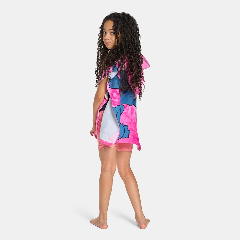 image 1 of OHS x Stitch Kids Beach Towel Hooded Poncho Absorbent Quick Dry | Pink | Poncho - Pink