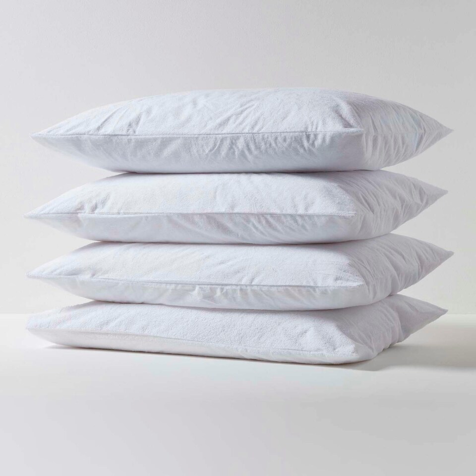 image 1 of Homescapes Terry Towelling Waterproof Pillow Protectors Standard Size - Pack of 4 White