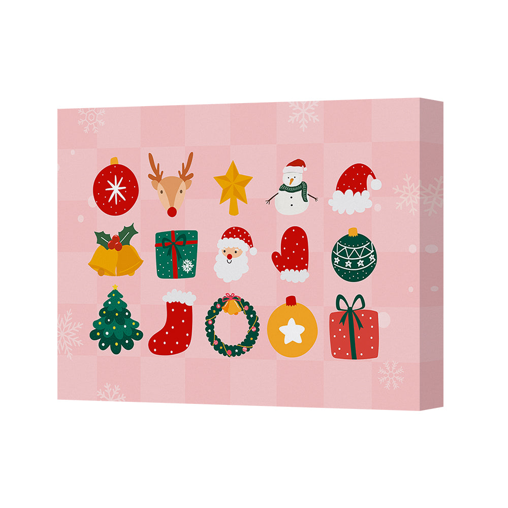 Pink Christmas Advent Calendar Box Decorative With Holiday Icons