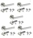 image 1 of Golden Grace 5 Pairs Straight T-Bar Door Handles on Round Rose in Satin Nickel Finish with Ball Bearing Hinges and 64mm Tubular Latch | Grey | 5 Set