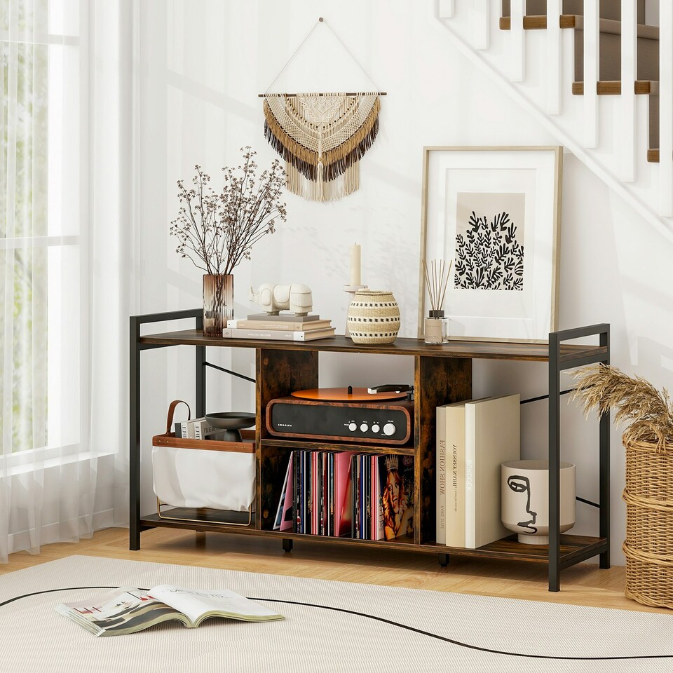 image 1 of COSTWAY TV Stand for 55 Inches Entertainment Center Brown Brown