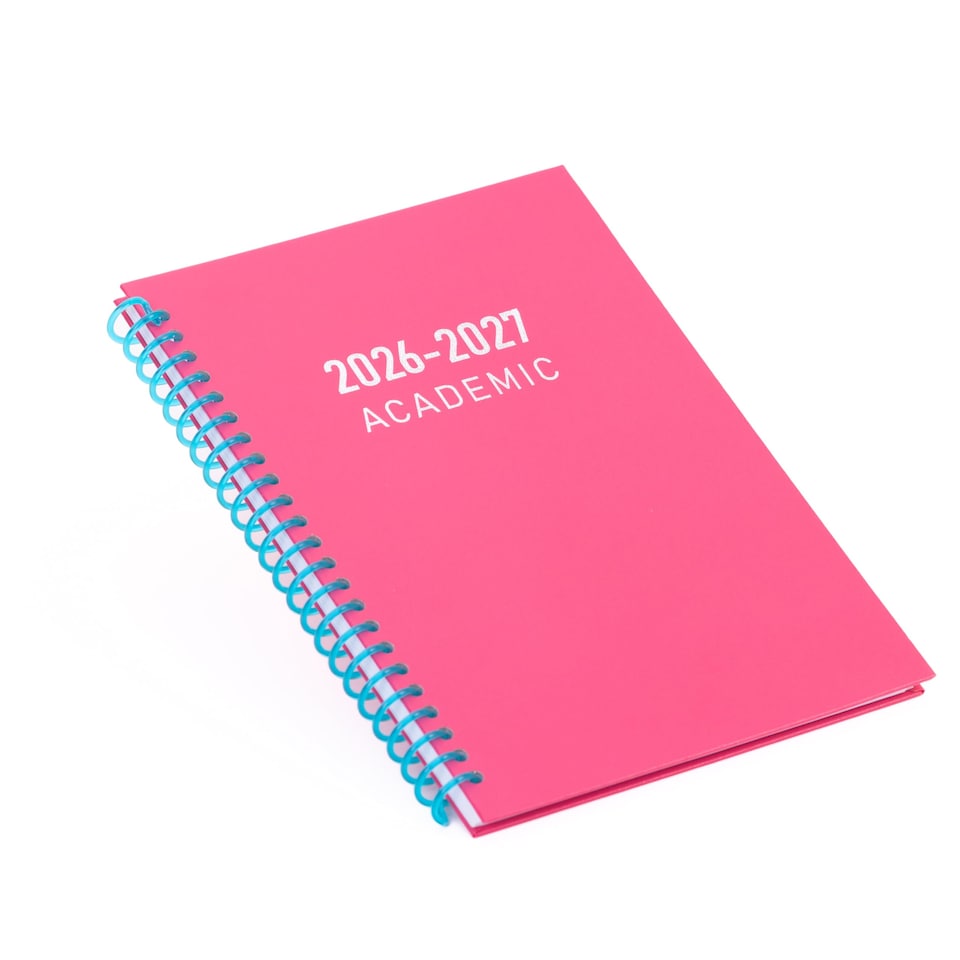 image 1 of 2026 - 2027 Academic Diary A5 Week to View - Plastic Spiral Bound Mid Year Planner Aug 2026 to Jul 2027 - Hardback | Pink | Cerise