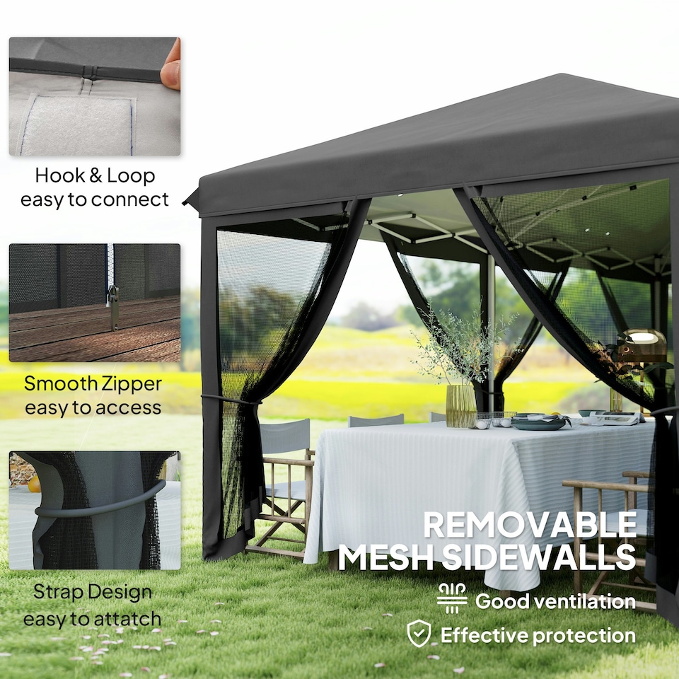 image 1 of Outsunny 6 x 3(m) Pop Up Party Tent Canopy with 6 Removable Sidewalls Black
