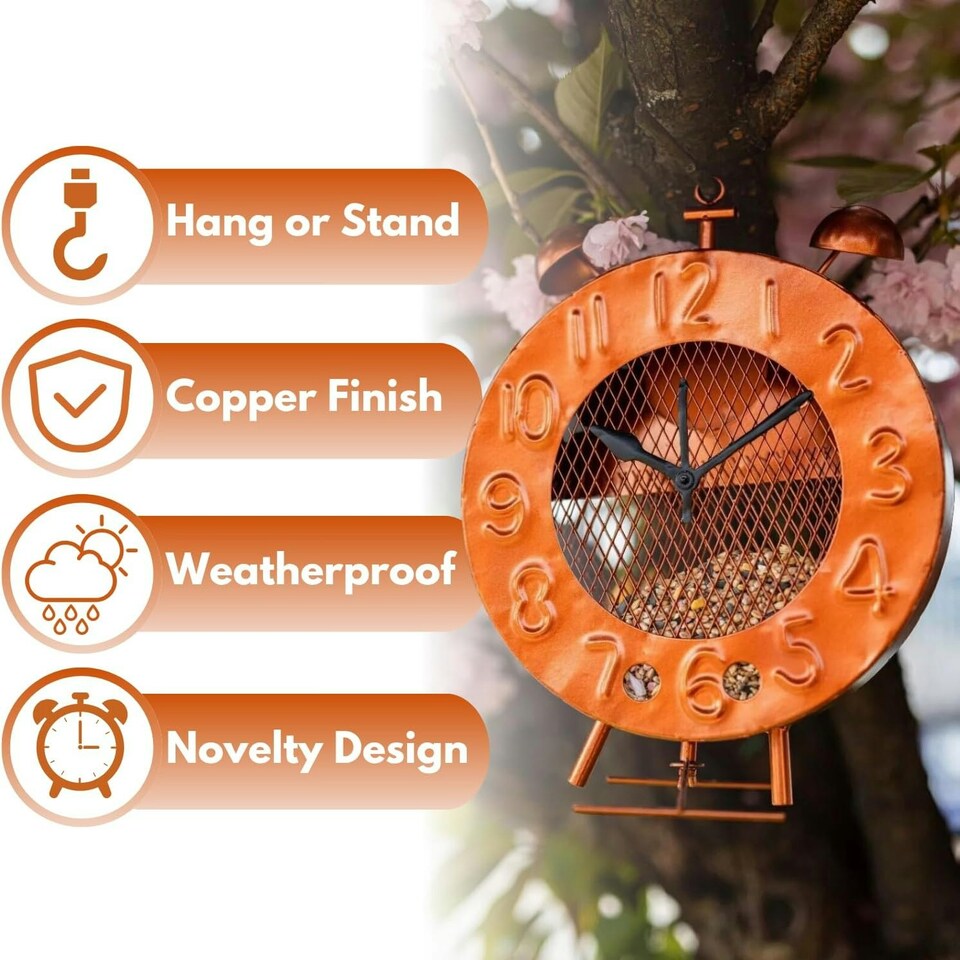 image 1 of Marco Paul Orange Clock Design Bird Feeder 33cm