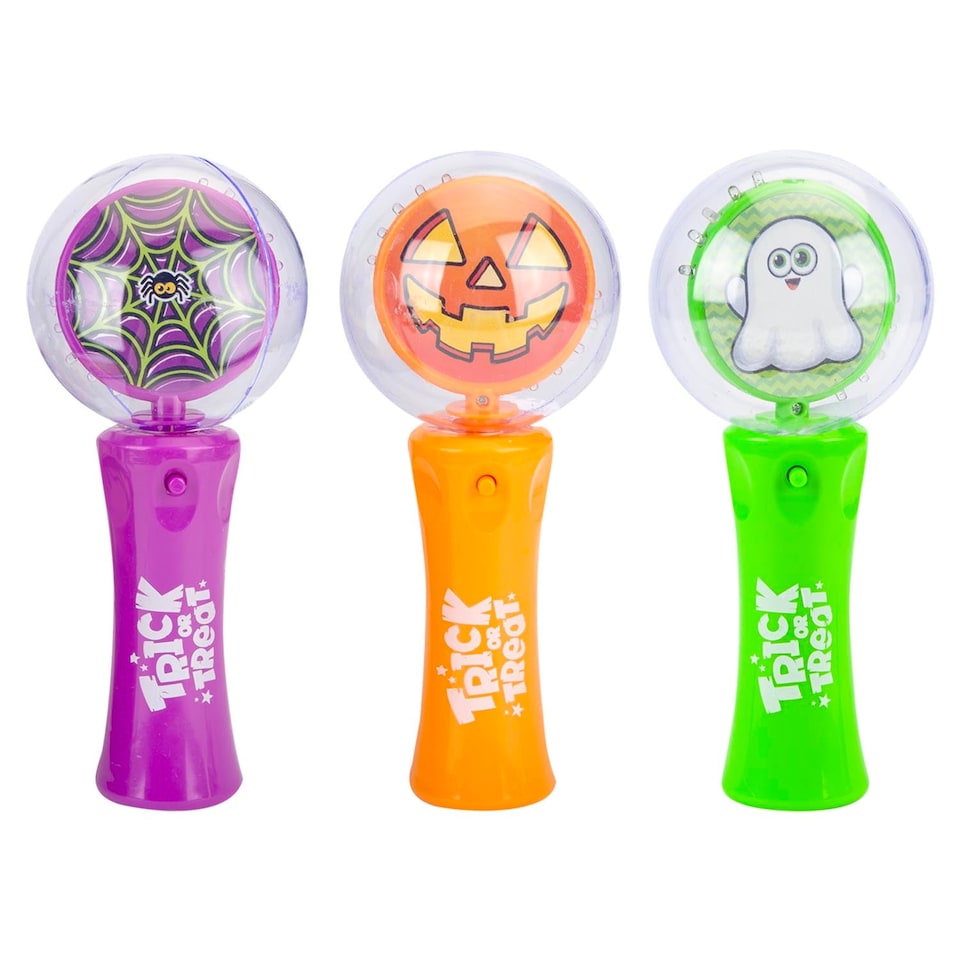 PMS Halloween LED Ball Wands, Multicolour Spider, Web, Pumpkin and Ghost Designs, 3 Pack