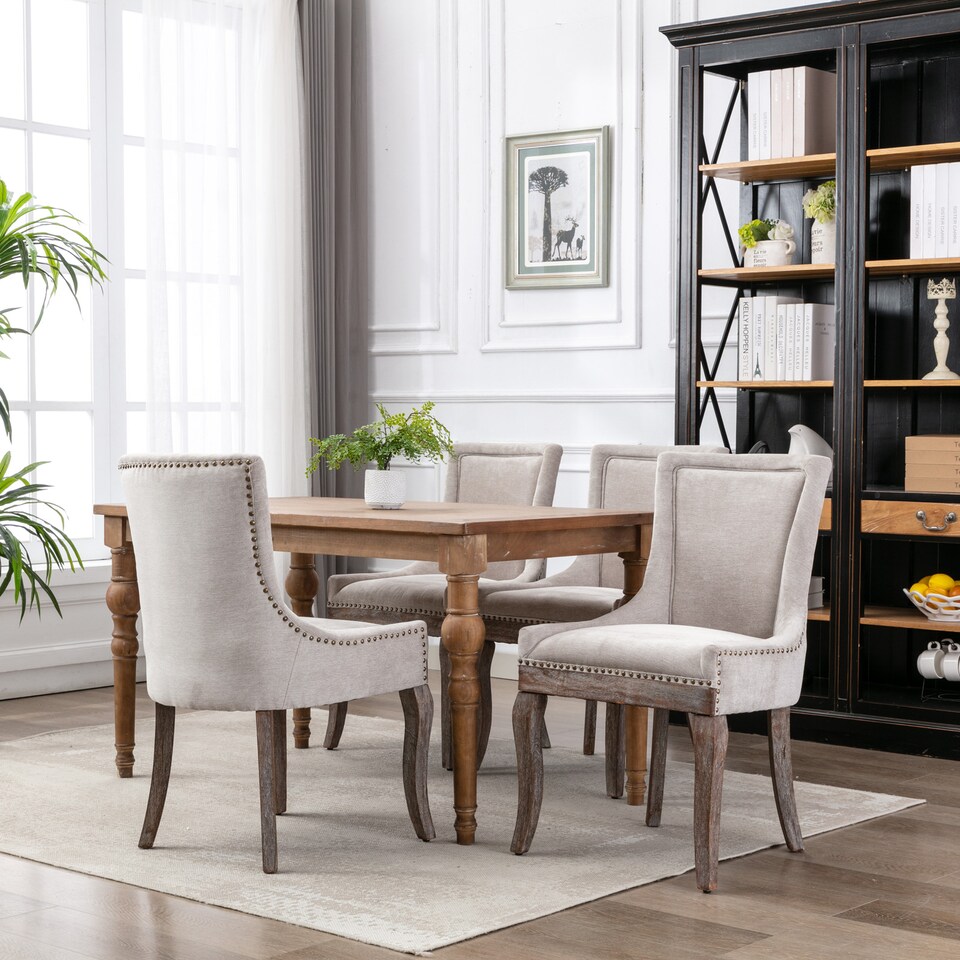 image 1 of Bewley Set of 4 Vintage Upholstered Dining Chairs with Wood Legs