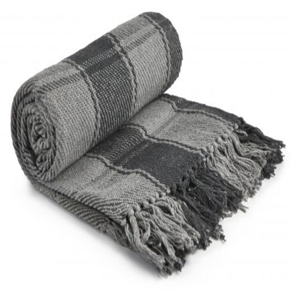 image 1 of Comfy Check Collection Recycled Cotton Throw in Charcoal (90" x 100") Grey | Grey
